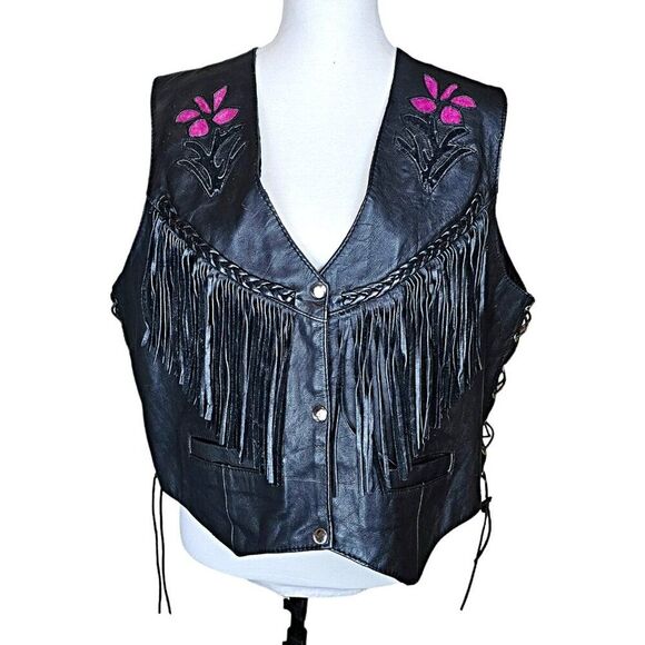 Vintage Antelope Creek Leather Fringe Motorcycle Vest Size XXL - Picture 2 of 13